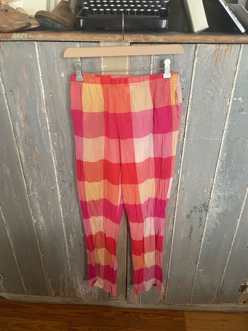 Pink & Orange Checkered cotton Pull-On Pants